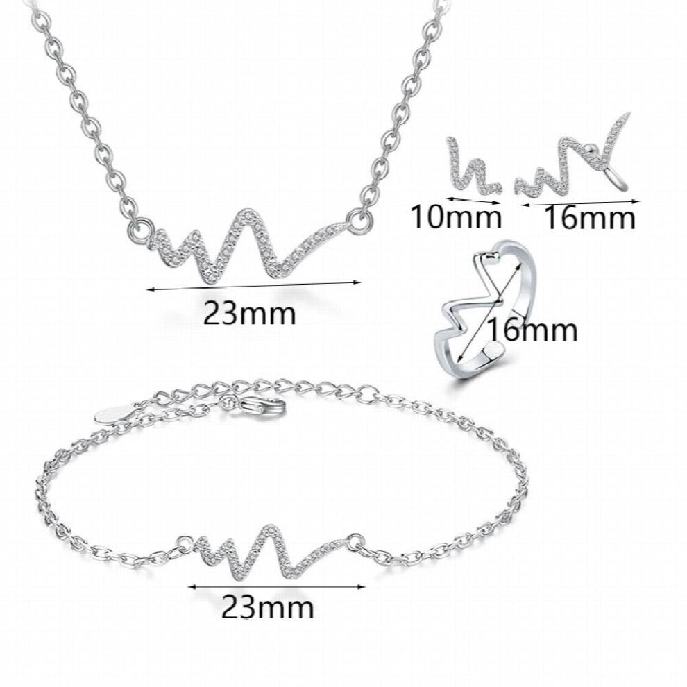 Wave Bridal Cubic Zirconia Jewelry Set for Women Necklace+Earrings+Ring+Bracelet Wedding Jewelry