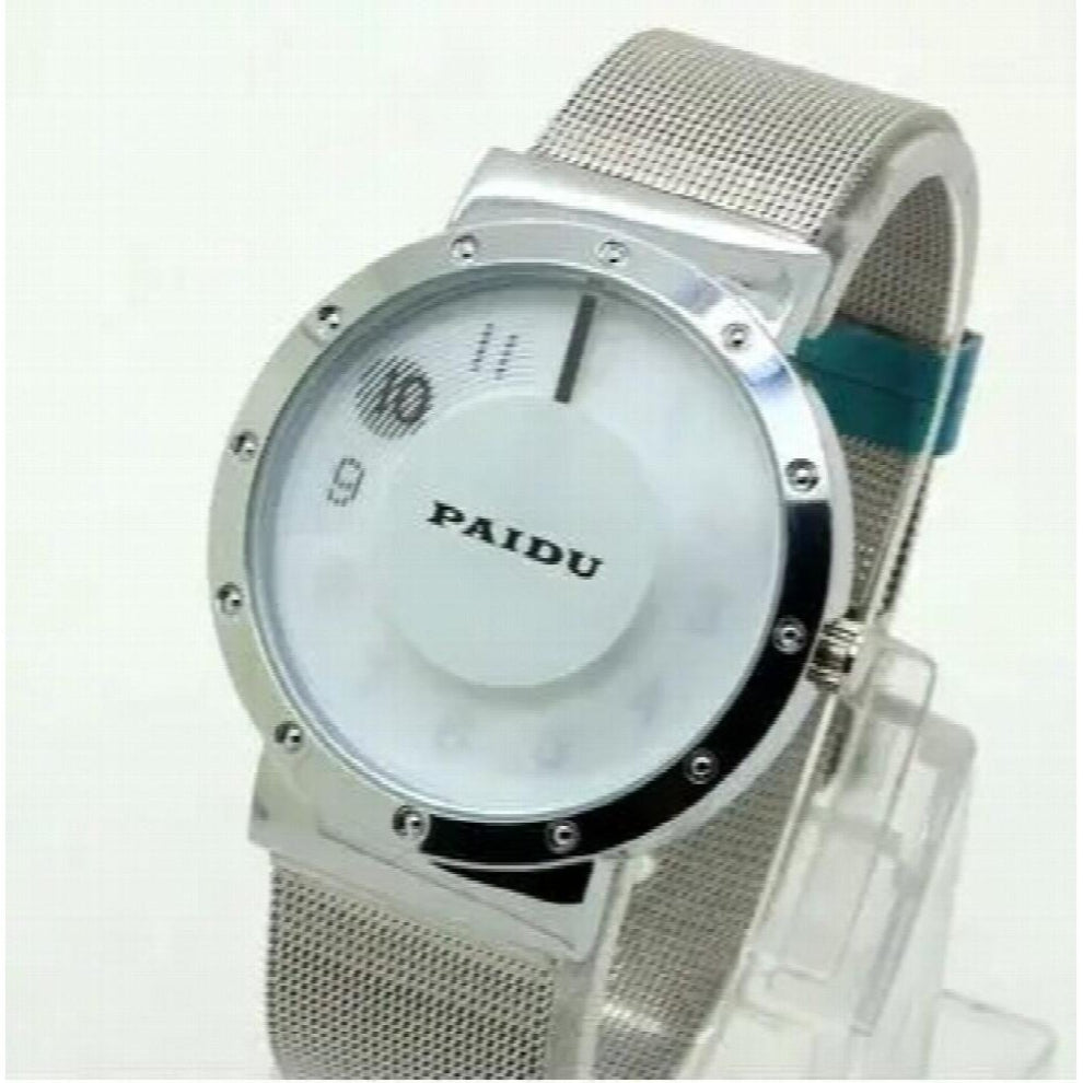 Turntable Creative Number Dial Mens Women Casuacal Mesh Stainless Steel Band Sports Watches