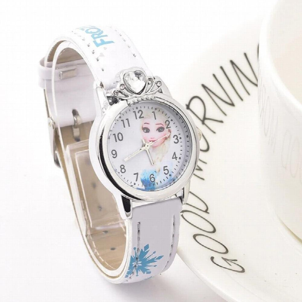 Princess Elsa Children Watches Leather Strap Cartoon Anna Kids Watch Girls Student Wristwatch Clock reloj infantil
