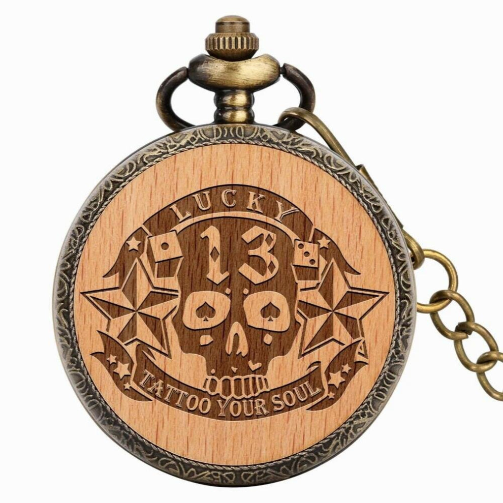 Bronze Alloy Case Engraved Cross Horse Pattern Display Quartz Pocket Watch Retro Pendant Timepiece Fob Chain-Necklace