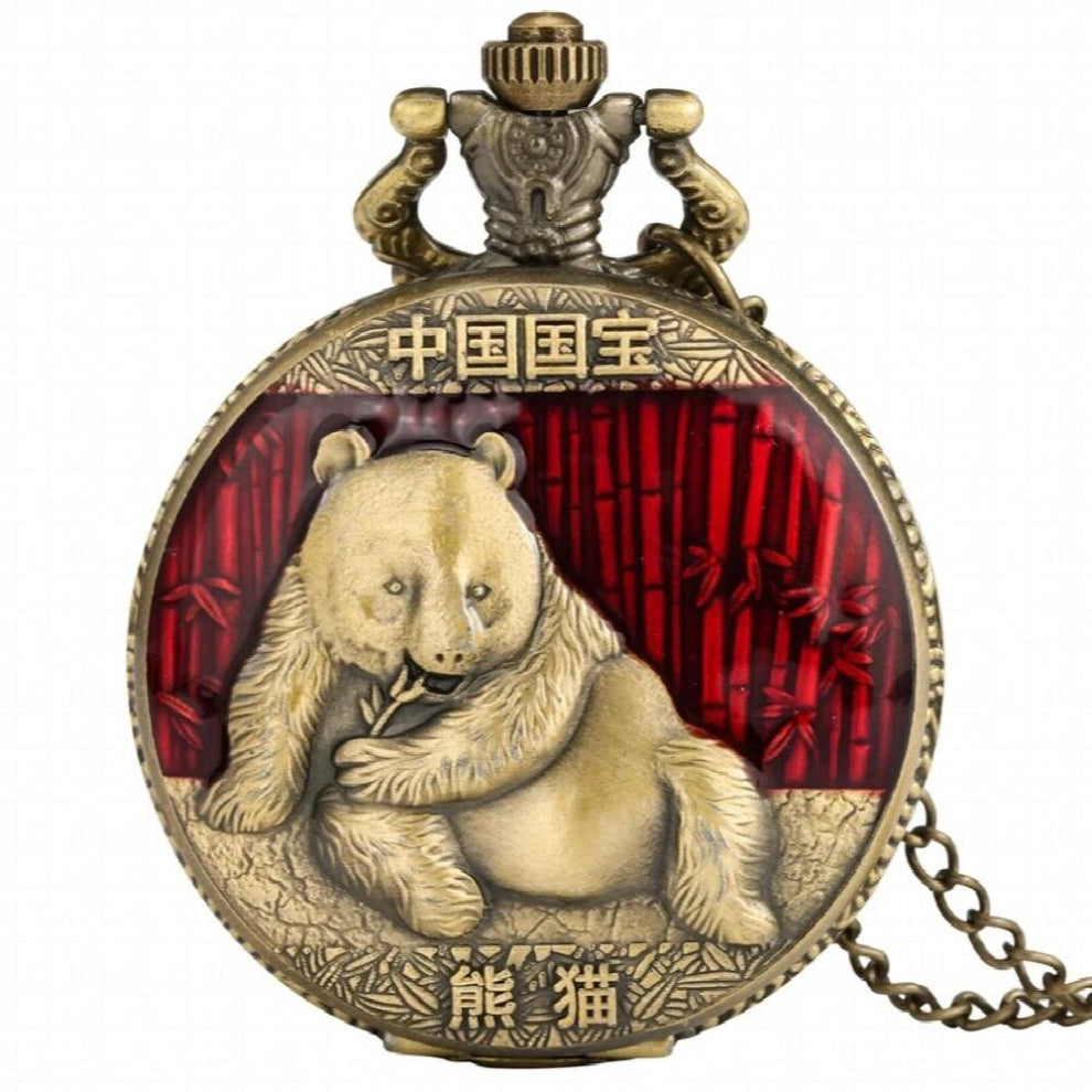 Chinese National Treasure Giant Panda Quartz Pocket Watch Sweater Chain Necklace Pendant Clock Souvenir Collectibles