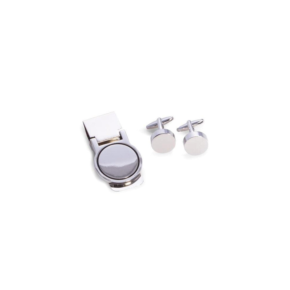 International  Silver Plated Circular Design Cufflinks & Money Clip Set