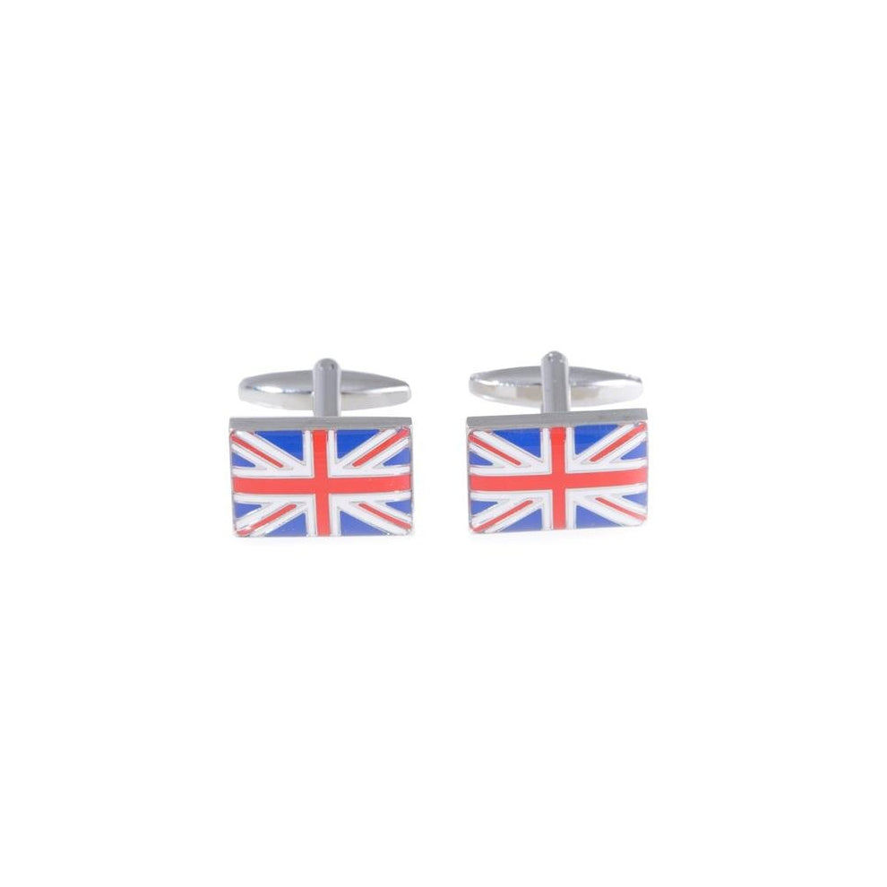 International  Rhodium Plated Union Jack Design Cufflinks - Silver