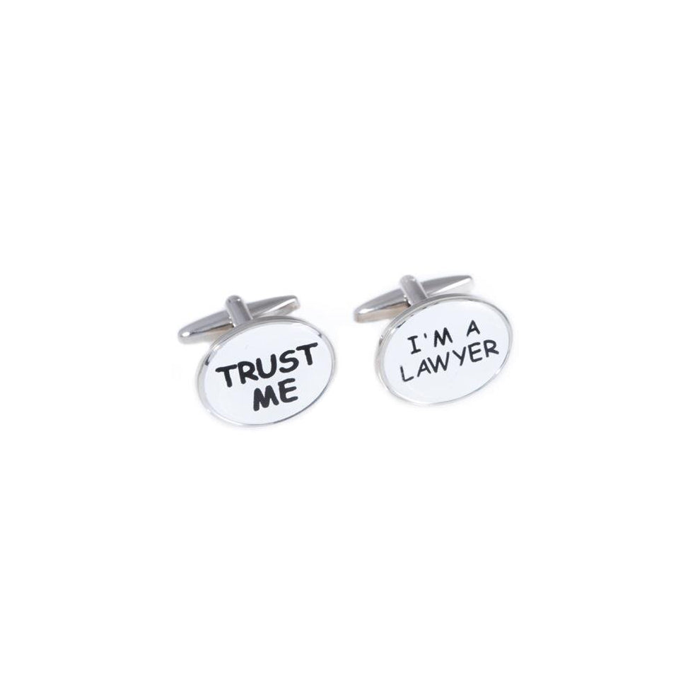 International  Rhodium Plated Cufflinks with Trust Me & I am a Lawyer - White