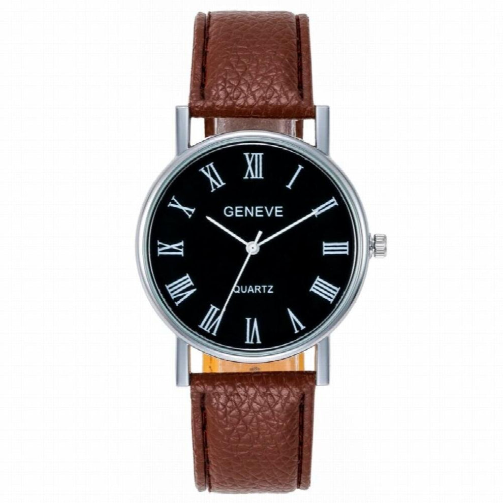 Men Watch Roman Scale Male Blu-Ray Faux Leather Band Quartz Analog Business WristWatch Clock