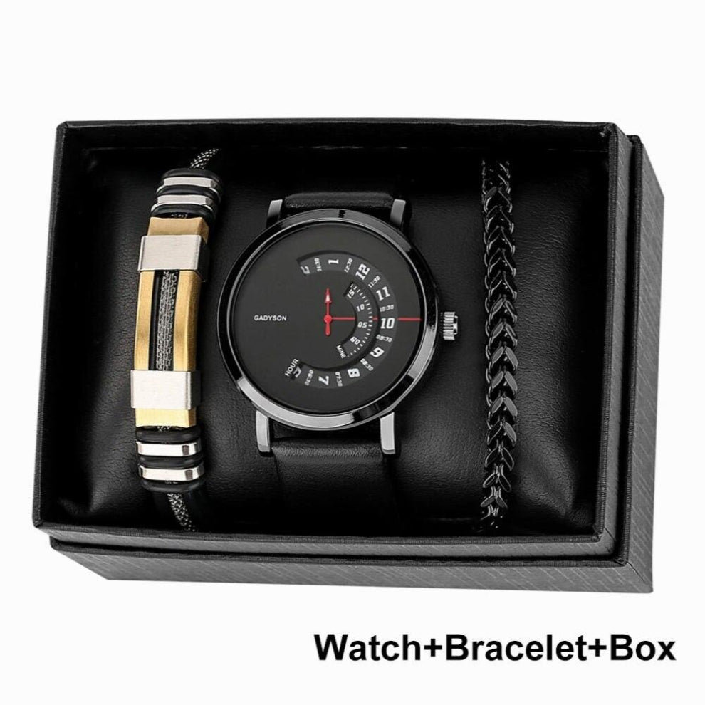 Quartz Men Watches with Bracelet Sets Gift for Boyfriend Casual Creative Turntable Wristwatches Regalos Para Hombre