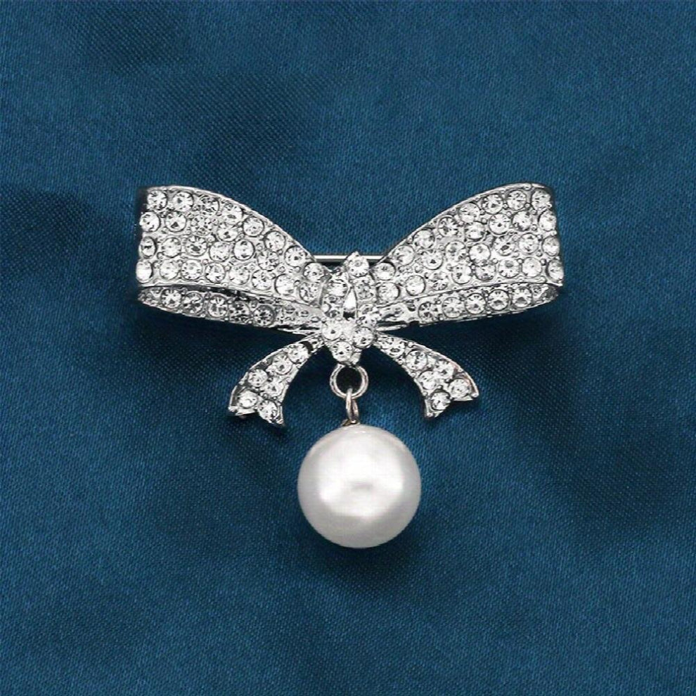Faux Pearl Bow Brooch Pin Collar Lapel Pin Shirt Suit Scarf Cardigan Buckle Wedding Party Accessory Jewelry Gift For Women