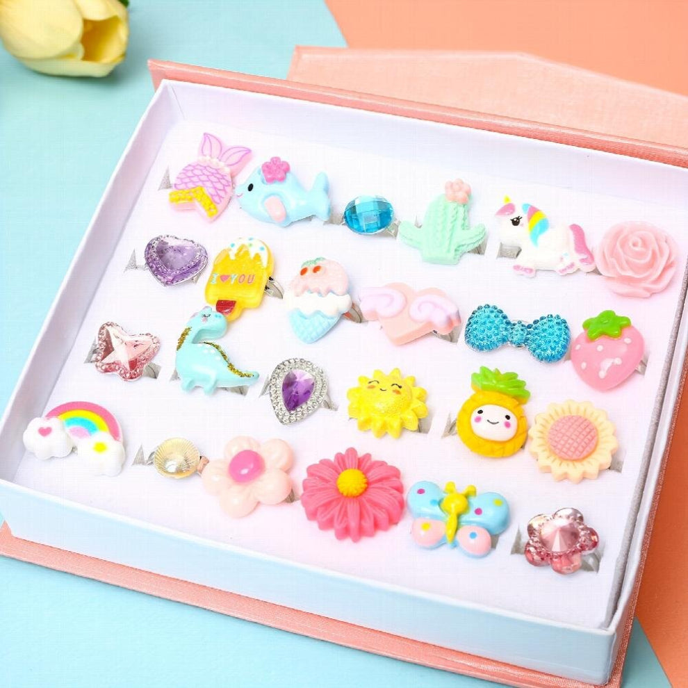 Gemstone Rings Boxed For Little Girls Adjustable No Repeat Dress Up Games And Dress Up Rings For Girls 24 Rings Silicone No Gems