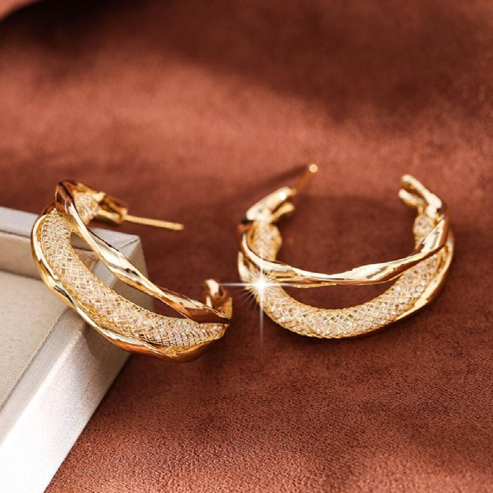 1 Pair Hip hop C Shaped Stud Earrings Inlaid Zircon Hoops For Women Girls