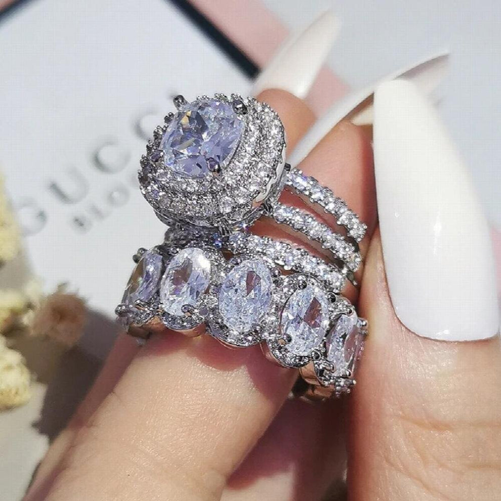 Green Pink Silver Cushion Wedding Engagement Rings Ring Sets for Women Finger Pure Personalized Jewelry R5847