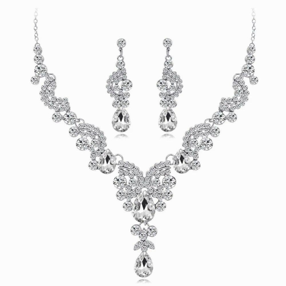 Women Crystal Pendant Collar Necklace Earring Rhinestone Chokers Chains For Lady