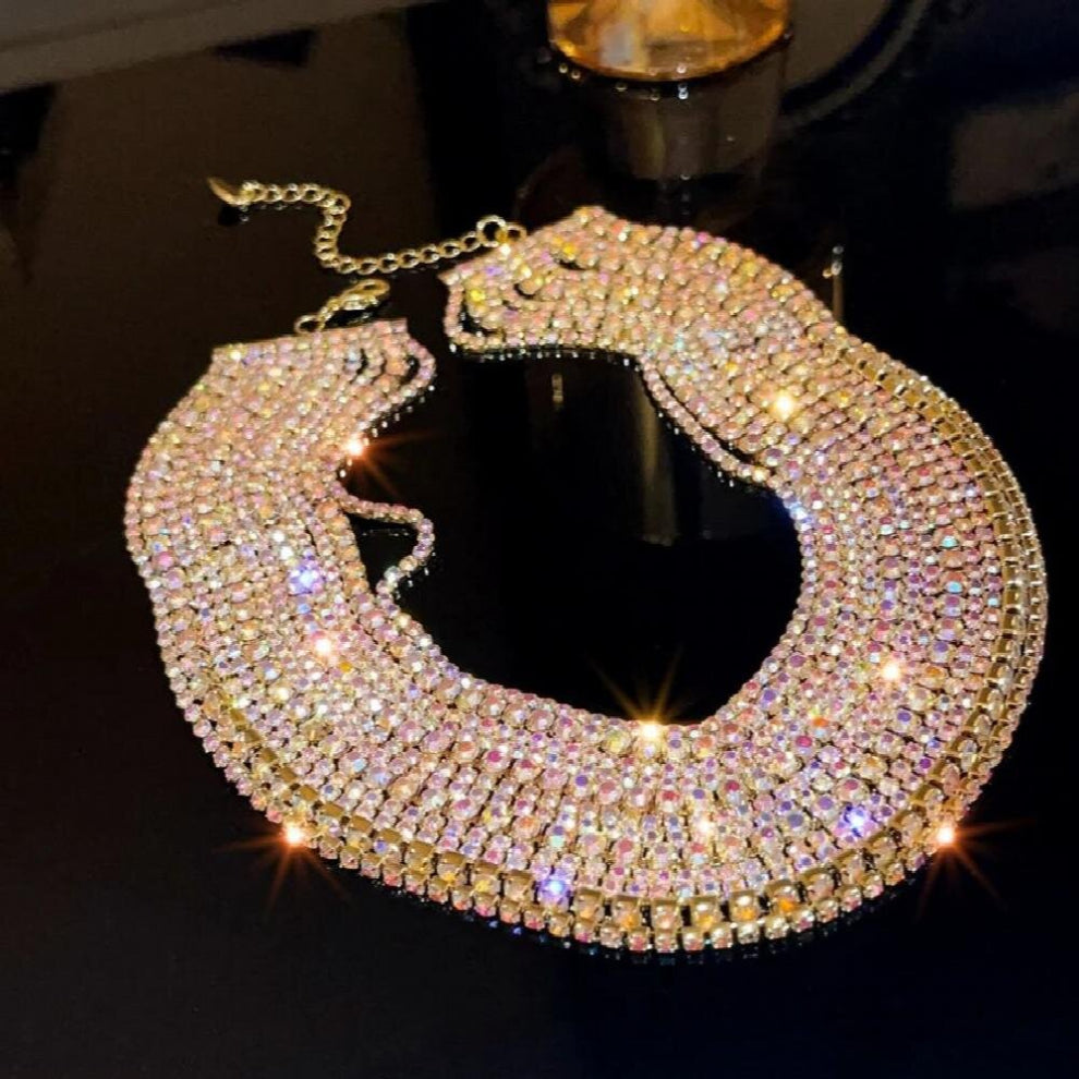 Colorful Crystal Chokers Necklaces for Women Multilayer Chain Rhinestone Necklaces Statements Jewelry