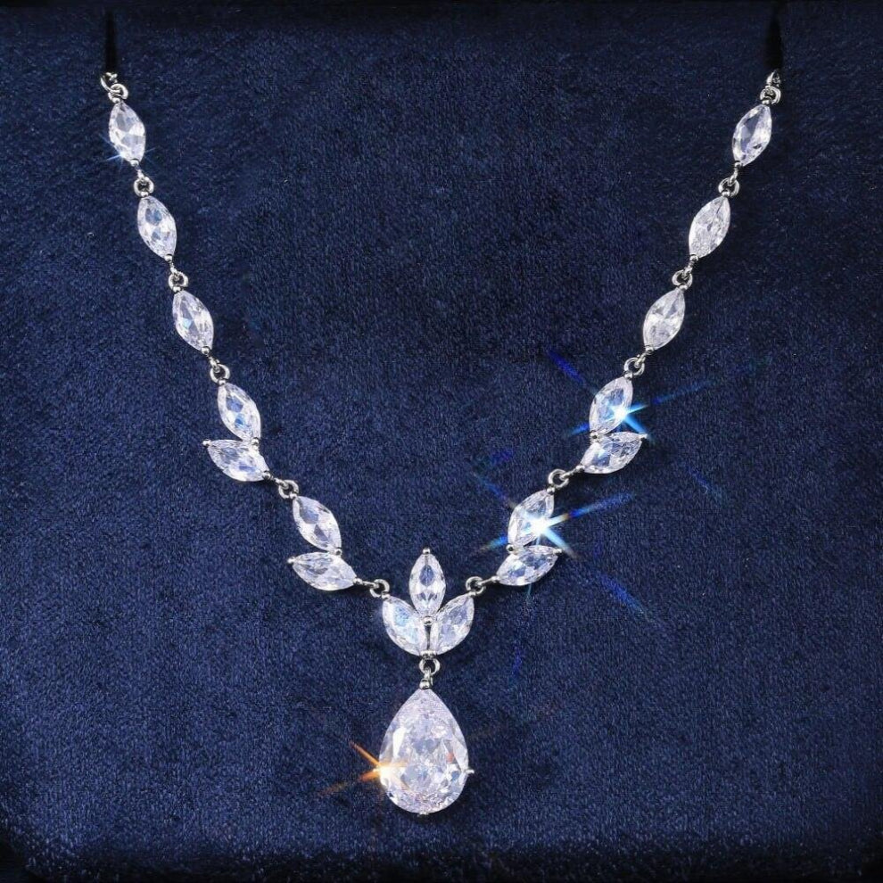 Necklace-Earring Jewelry Set Women Wedding Party High Gorgeous Pear Shape Zircon Valentines Gift