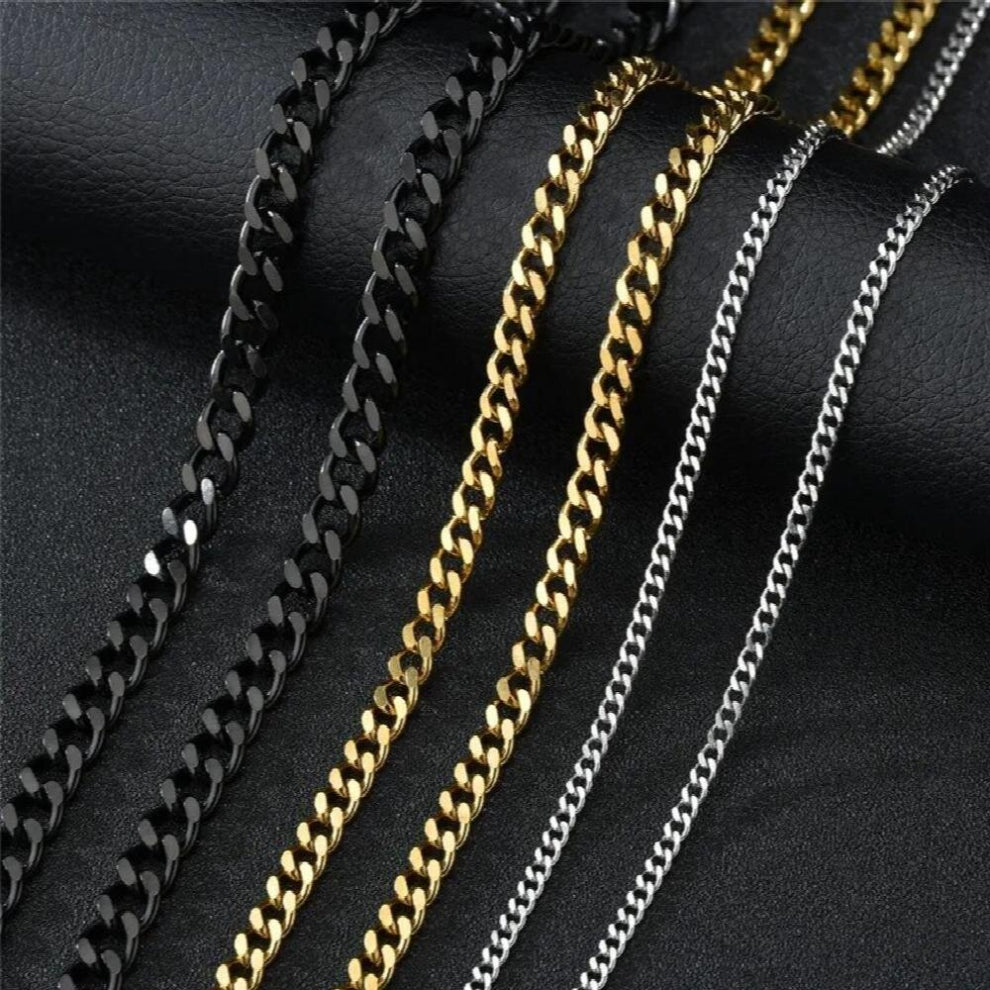Cuban Chain Long Necklace for Men Women Basic Punk Stainless Steel Link Chokers Vintage Jewelry