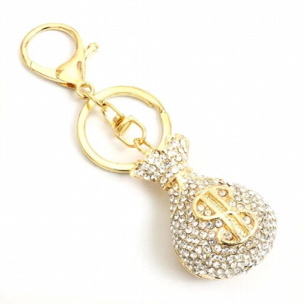 Funny Money Bags Crystal Rhinestone Keychain Dollar Sign Alloy Pendant Keyring For Women Handbag Jewelry Gift Accessories