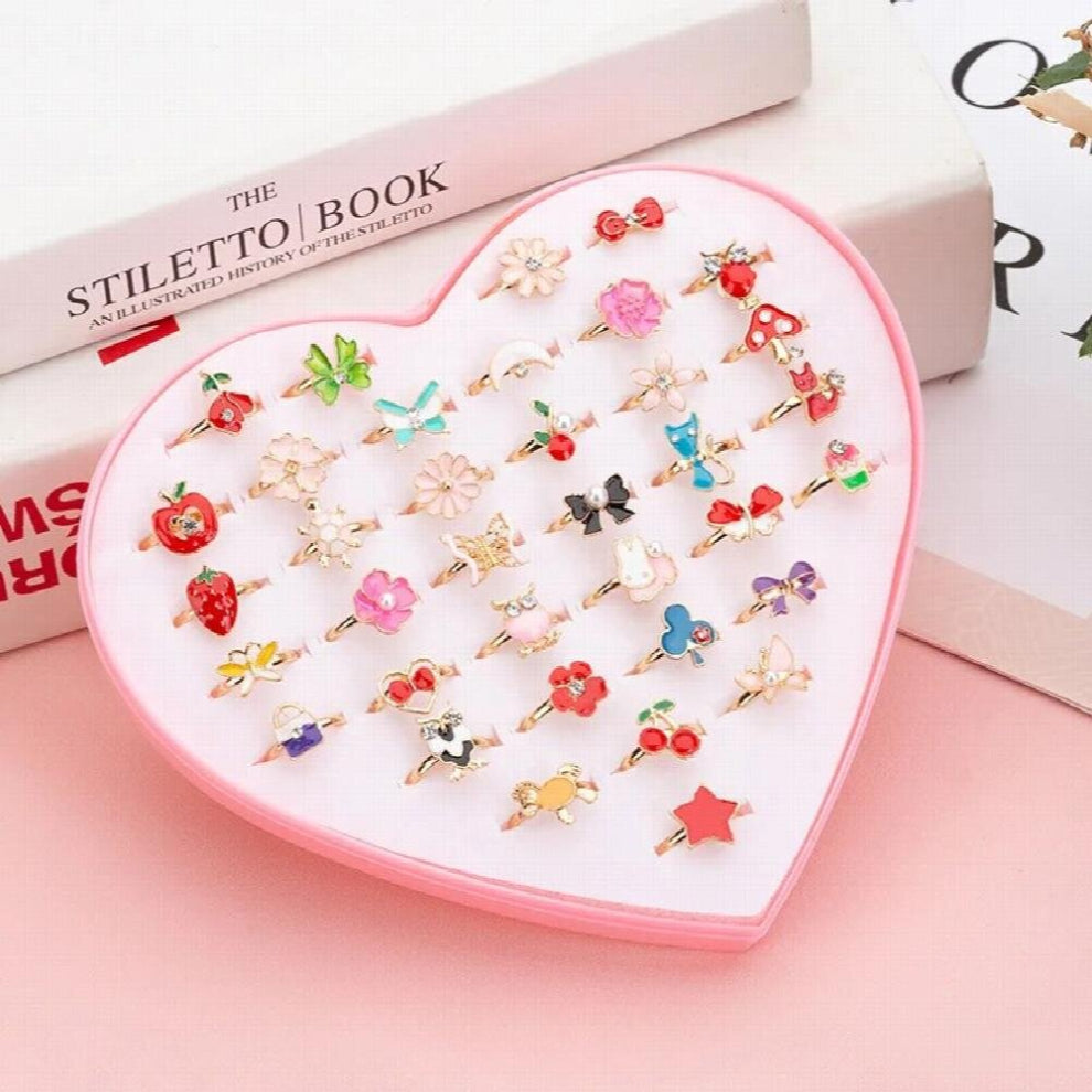 Little Girl Adjustable Rings in Box Children Kids Jewelry Rings Set with Display Case Girl Pretend Play and Dress up Rings