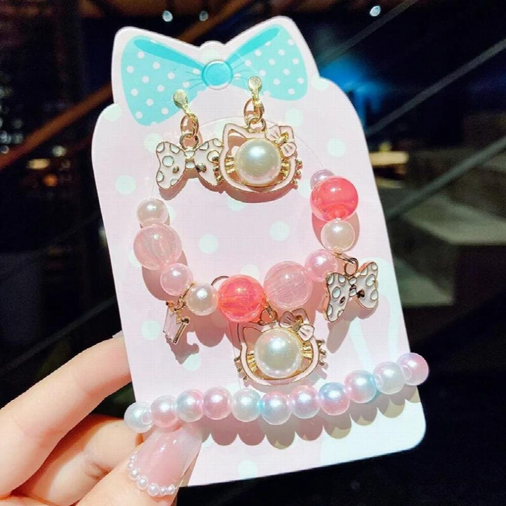 4pcs Girl Beads Toys Bracelet + 1 Pair Earrings Ear Clips Kids Accessories Girls Princess Children Birthday