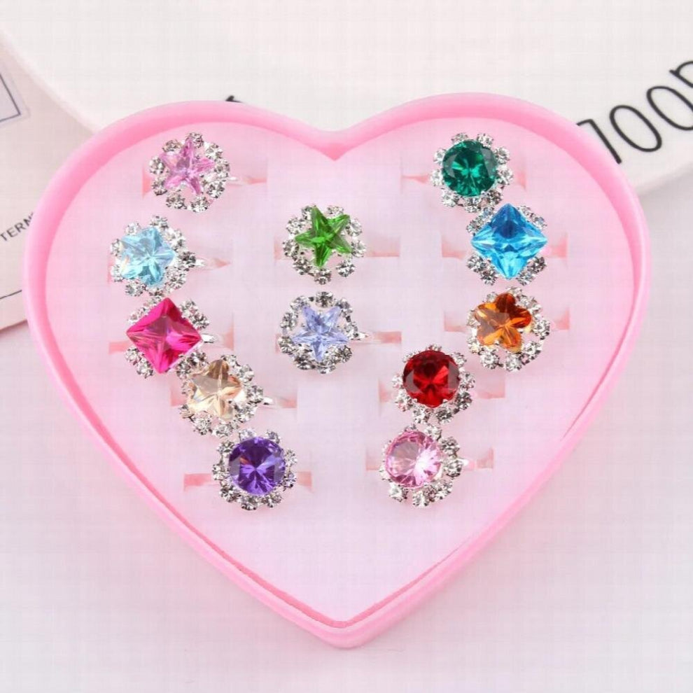 12-24-36 pcs Adjustable Rings Children Girls Pretend Play Makeup Toys Cartoon Crystal Jewelry Alloy Animal Enamel Ring