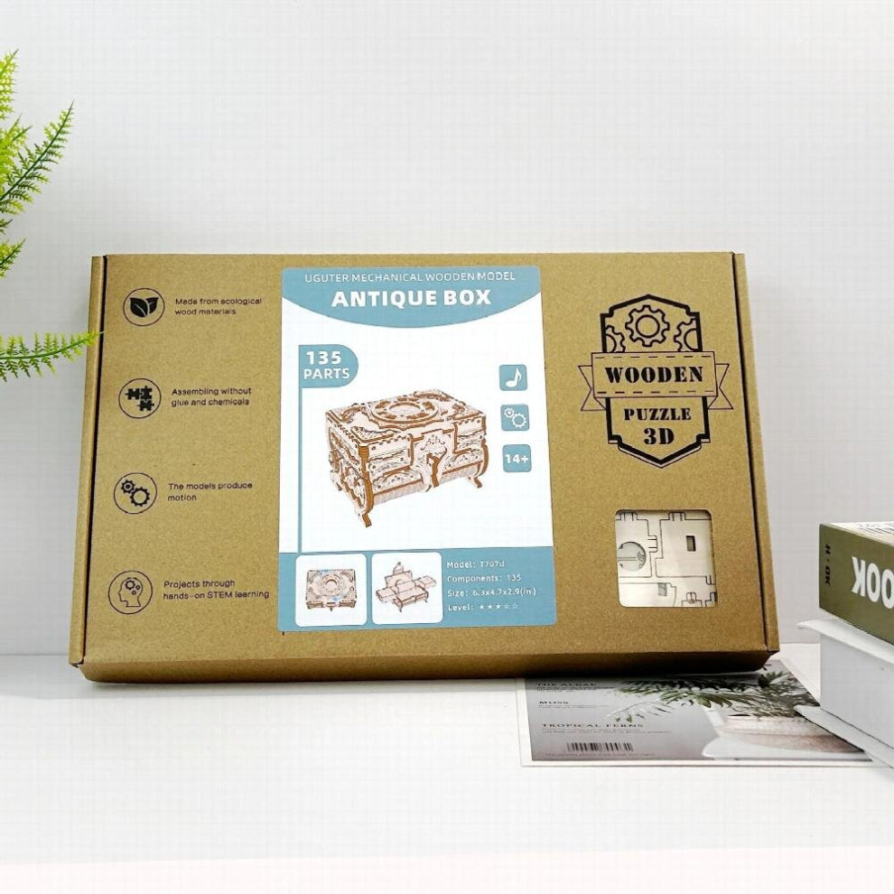3D Wooden Puzzle Box Assembling Wooden Mechanical Model Block Kit Jewelry Box Jigsaw Hobby Creative Teens Kid Christmas Gift