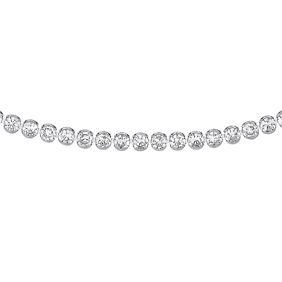 Jewelco London Ladies Rhodium Plated Sterling Silver CZ Half Bezel Bubble Tennis Necklace 3mm 16 + 2 inch - GVK411