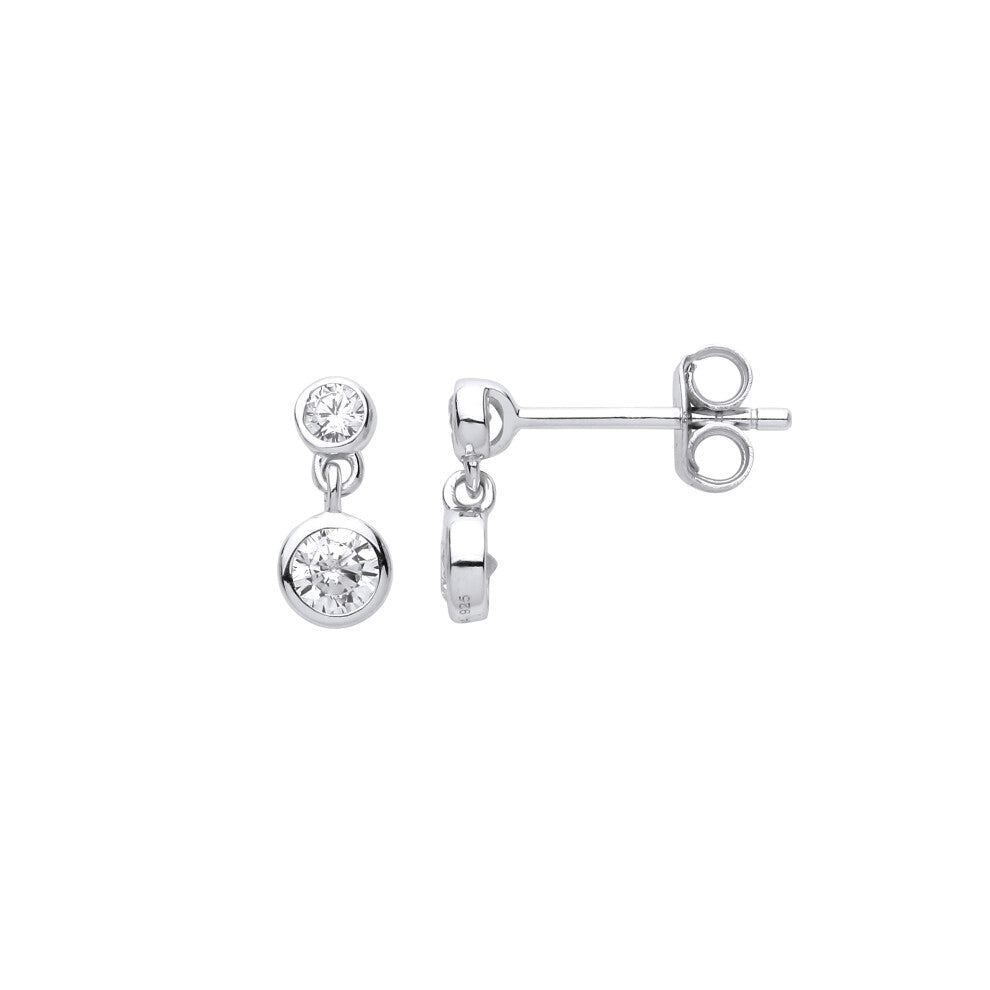 Jewelco London Ladies Rhodium Plated Sterling Silver CZ Double Solitaire Bubbles Drop Earrings - EAG1044