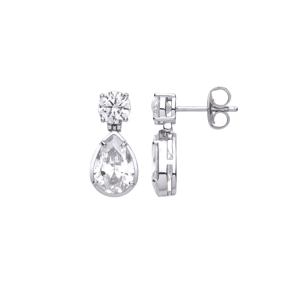 Jewelco London Ladies Rhodium Plated Sterling Silver Pear CZ Swinging Tear Drop Solitaire Drop Earrings - EAG1066