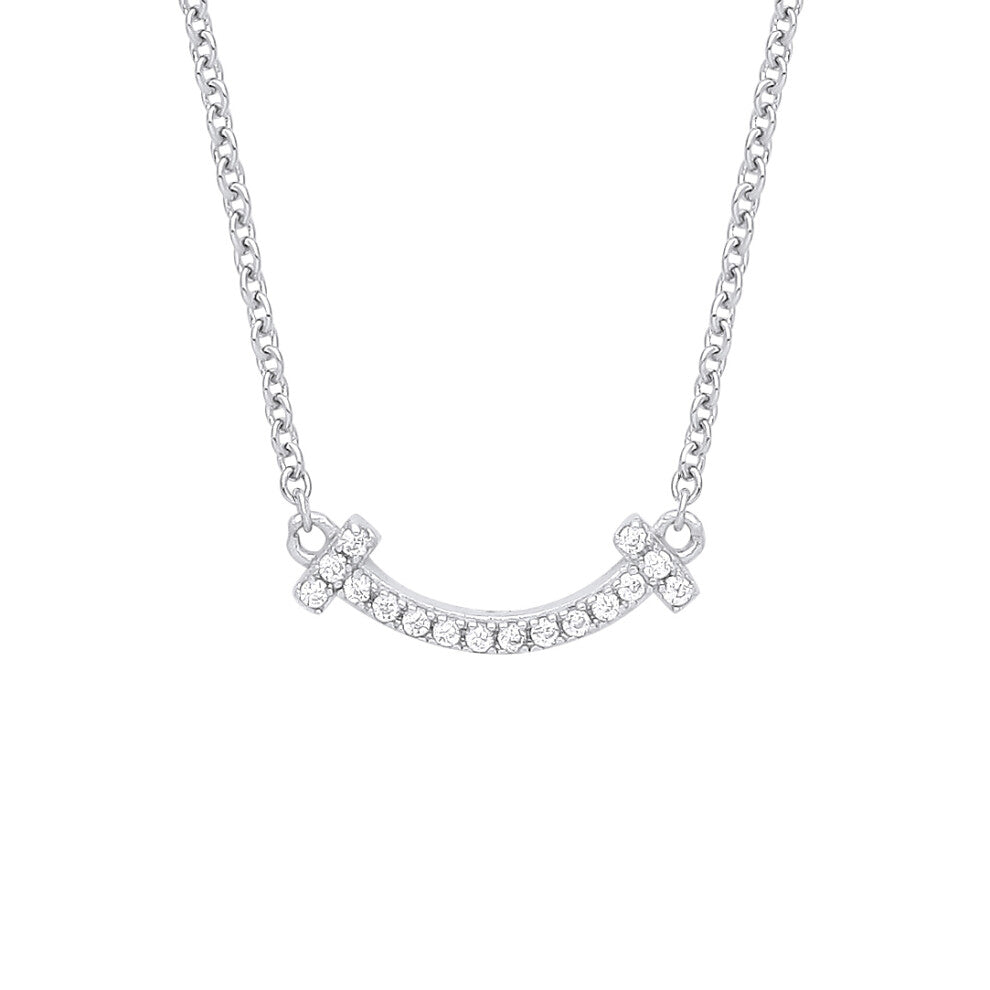 Jewelco London Ladies Rhodium Plated Sterling Silver CZ Smile Letter i Swing Lavalier Necklace 16 + 2 inch - GVK359