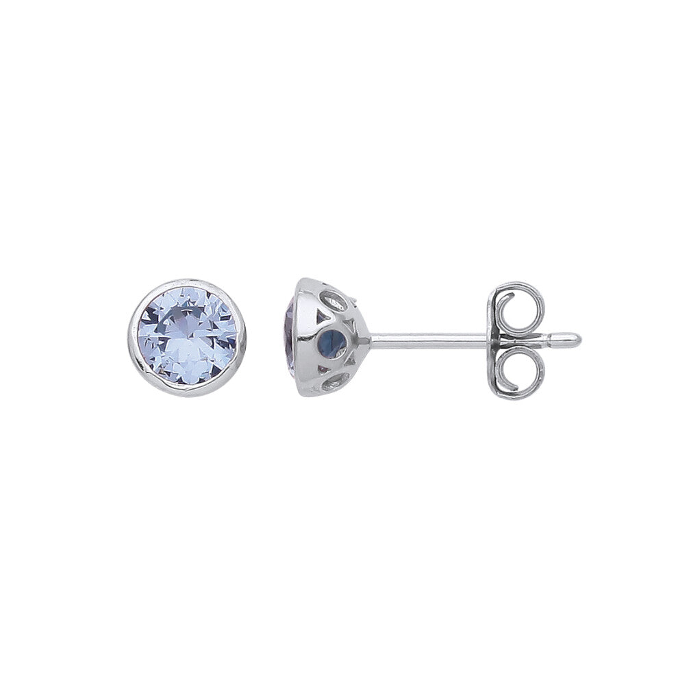 Jewelco London Ladies Rhodium Plated Sterling Silver Lilac CZ Bubble Bezel Solitaire Stud Earrings - GVE933