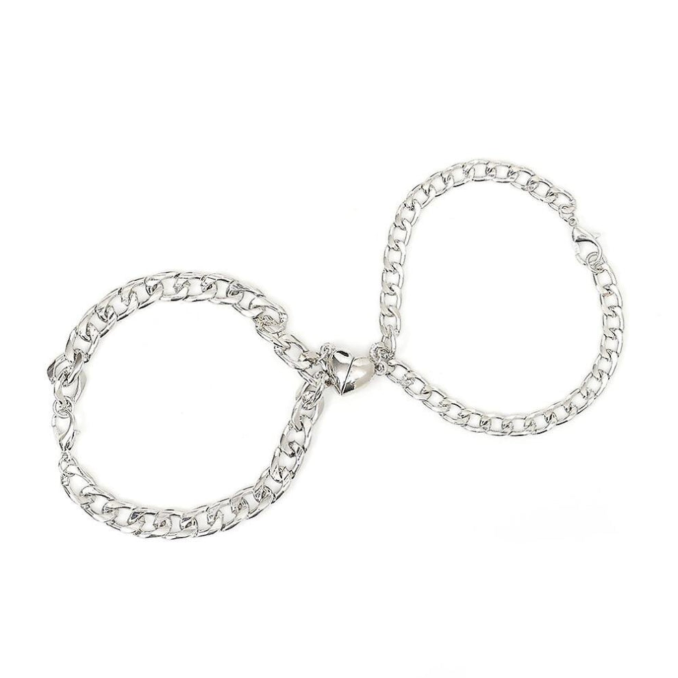 1 Pair Heart Shape Magnet Attraction Alloy Couples Bracelets- Vintage Simple Cuba Chain