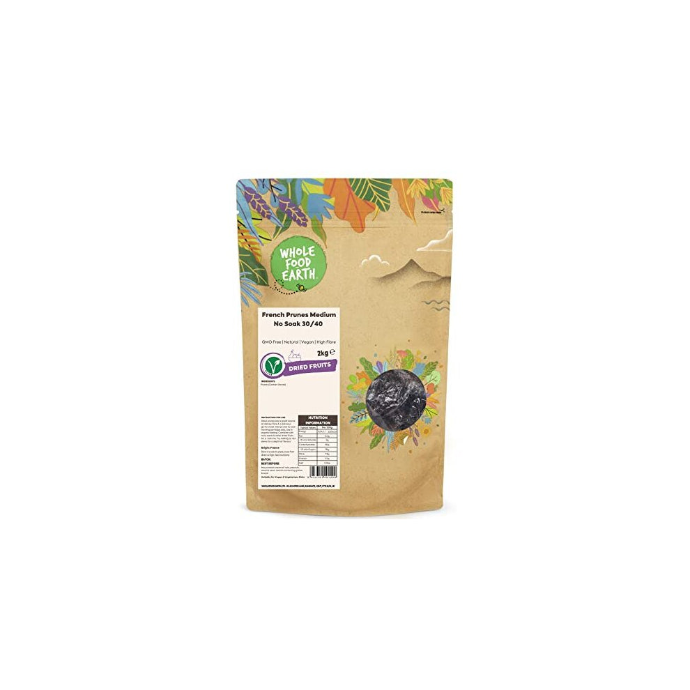 Wholefood Earth - French Prunes Medium No Soak 30-40 2 kg | GMO Free | Natural | Vegan | High Fibre