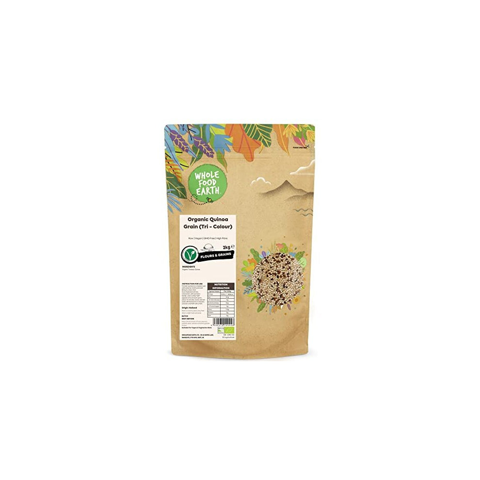 Wholefood Earth Organic Quinoa Grain (Tri-Colour)  2 kg | Raw | Vegan | GMO Free | High Fibre | Certified Organic