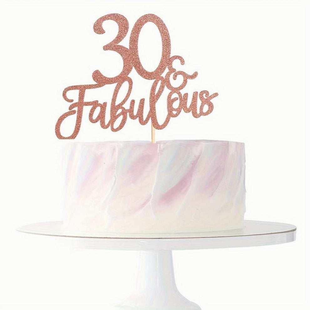 1pc Paper Rose Golden Glitter Birthday Cake Decoration Insert For Birthday Party Decoration