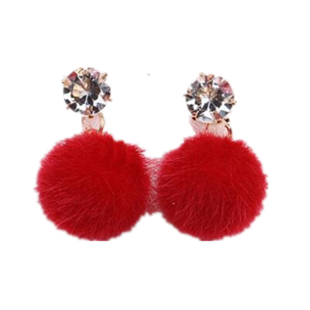 5PCS Short Paragraph Wild Simple Hair Ball Earrings(red)