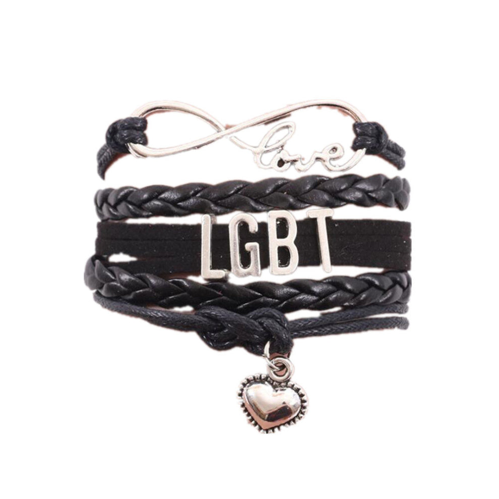 4PCS LGBT Words Rainbow Bracelet(Black)