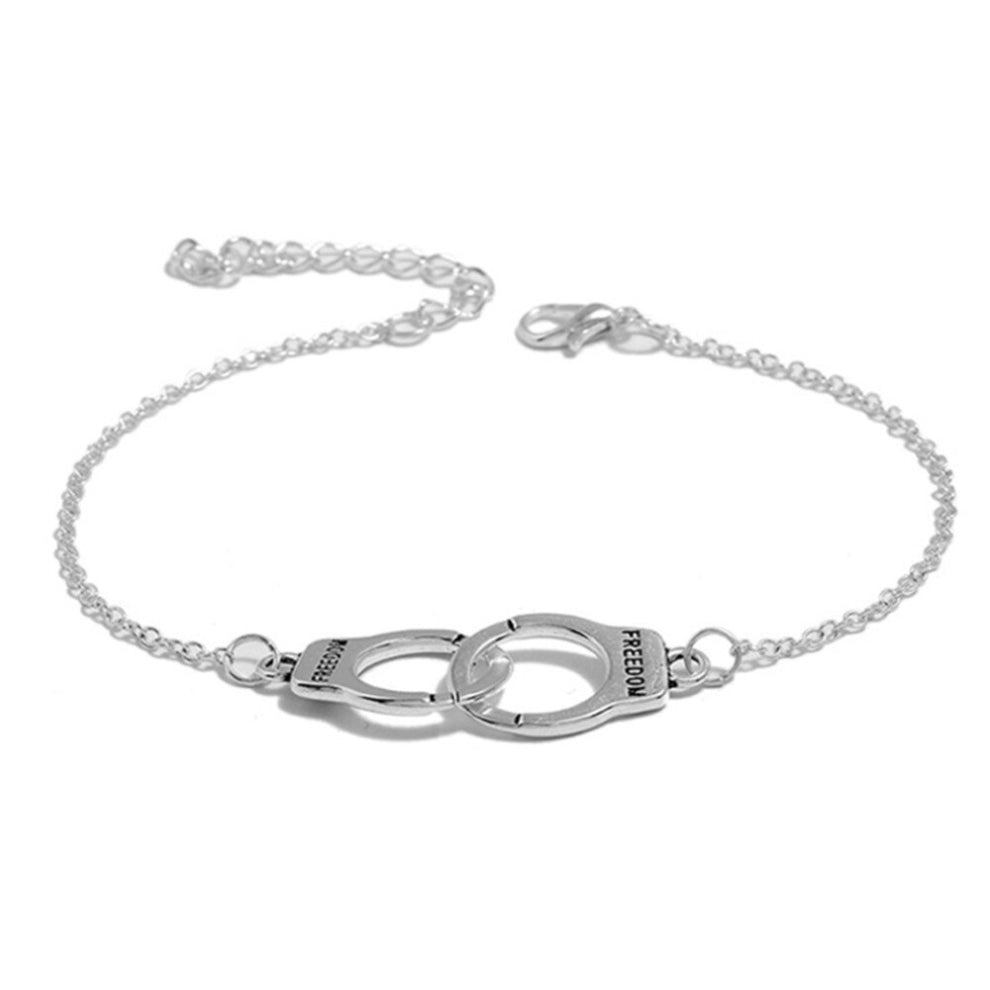 6 PCSVintage Silver Color Handcuffs Anklets for Women Bohemian Freedom Ankle Bracelet on the Leg Barefoot Party Jewelry
