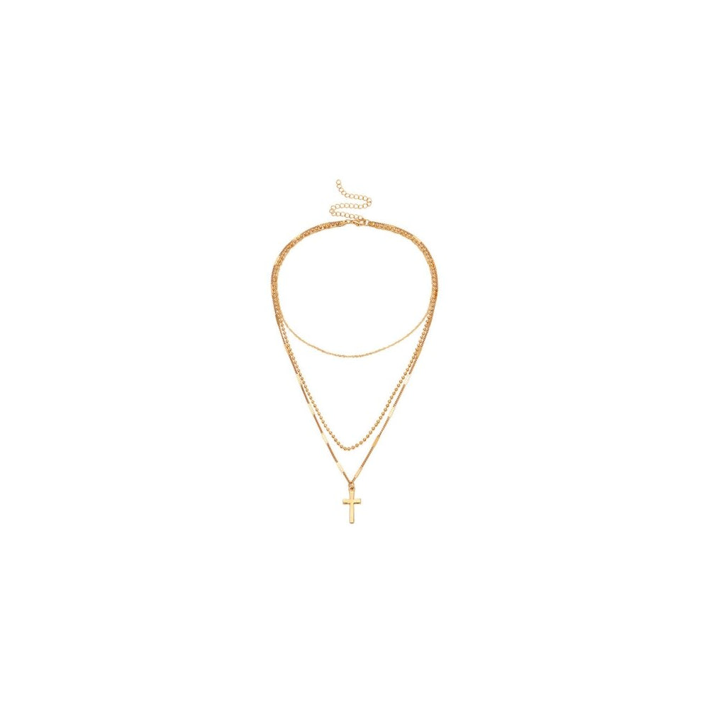 3Pcs Women Vintage Choker Cross Multi-layer Necklace(Gold)