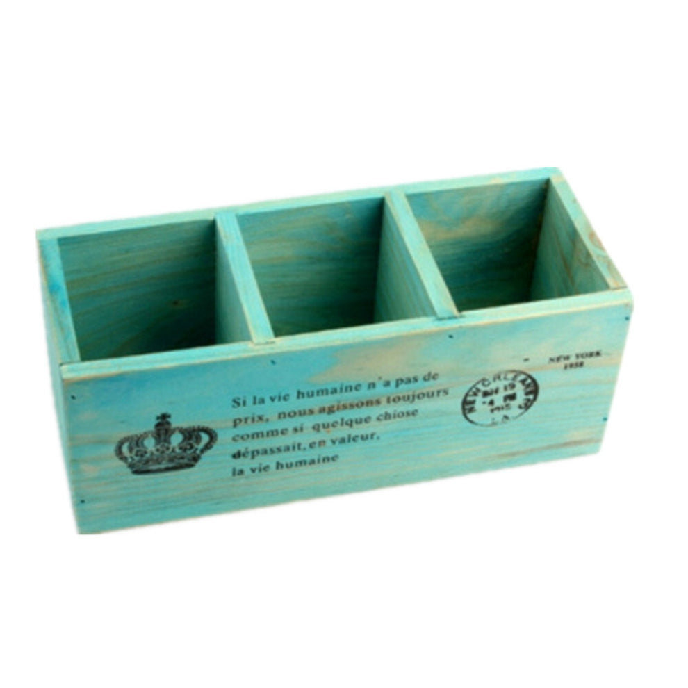 Crown Wooden Sundries Storage Box Desktop Drawers Cosmetics Jewelry Organizer Cabinets(Blue)