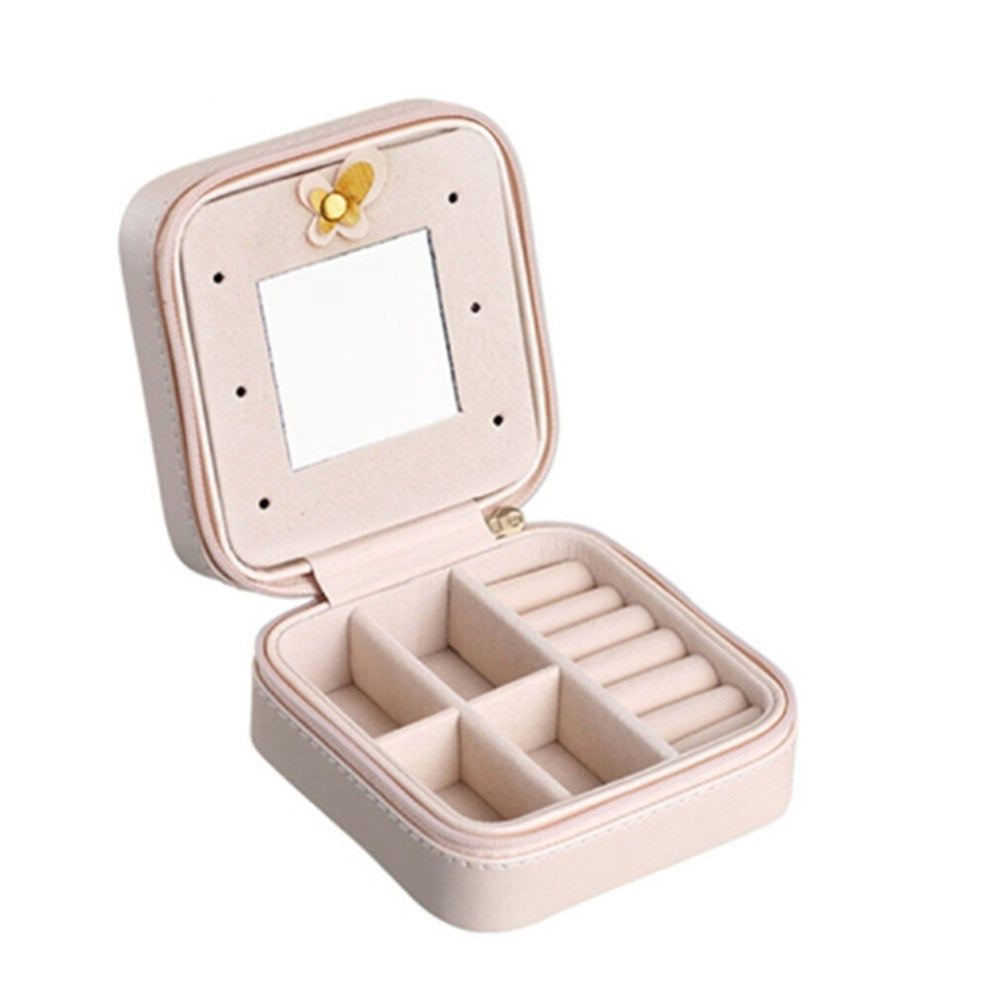 Small Jewelry Box Rings and Earrings Mirrored Travel Storage Case(Light Pink)