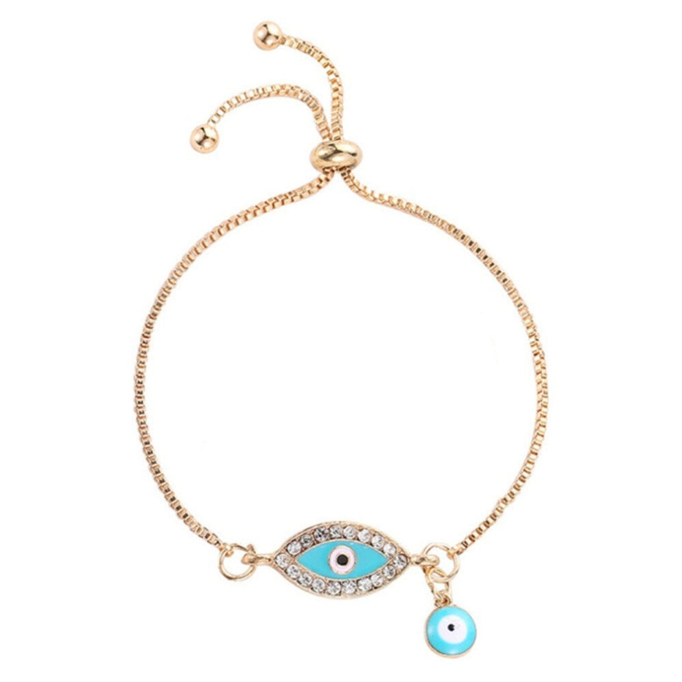 3 Pcs Women Handmade Blue Crystal Evil Eye Lucky Chains Bracelets(Light Blue)