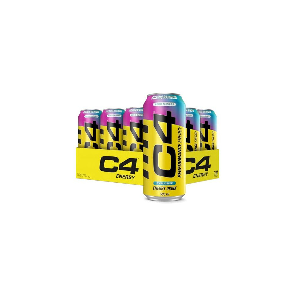 C4 Original Sugar Free Sparkling Energy Drink | Pre Workout Performance Drink with Caffeine | Cosmic Rainbow 500mL (Pack of 12)