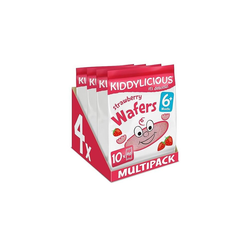 Strawberry Wafers - Gluten and Dairy Free Kids Snack - Suitable for 6+ Months - 4 x 10 Twin Packs