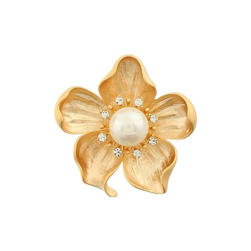 Yellow Flower White Faux Pearl Brooch Layered Flower Lapel Pin Women Dress Set Cardigan Safety Pin Metal Flower Decoration Mother's Day Christmas Gift