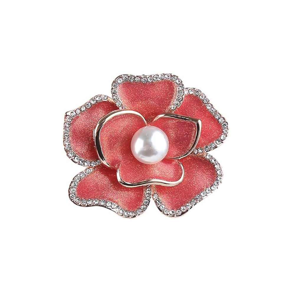 Yellow Flower White Faux Pearl Brooch Layered Flower Lapel Pin Women Dress Set Cardigan Safety Pin Metal Flower Decoration Mother's Day Christmas Gift