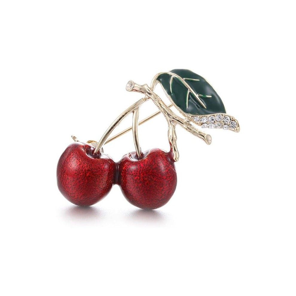 Red Cherry Collar Brooch Enamel Fruit Corsage Lapel Pin for Girls Clothing Acccessories