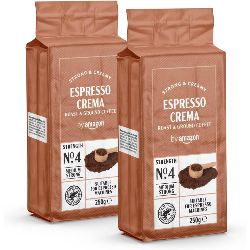 by Amazon Espresso Crema Ground Coffee, 500g (2 x 250g) - Rainforest Alliance Certified (Previously Happy Belly brand)