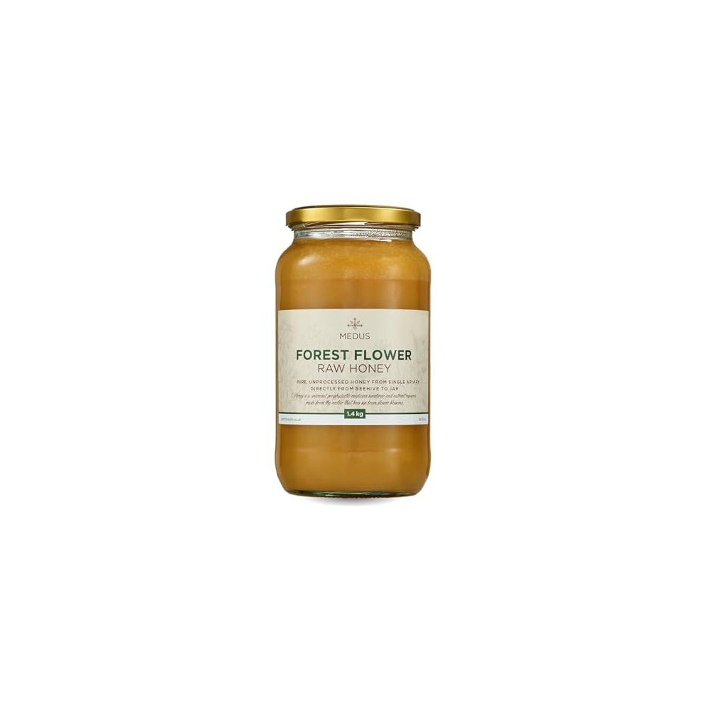 Forest Flower Raw Honey 1.4 kg - Pure, Dark, Unpasteurised and Unfiltered - Natural Sweetener for Cooking, Tea, Coffee,