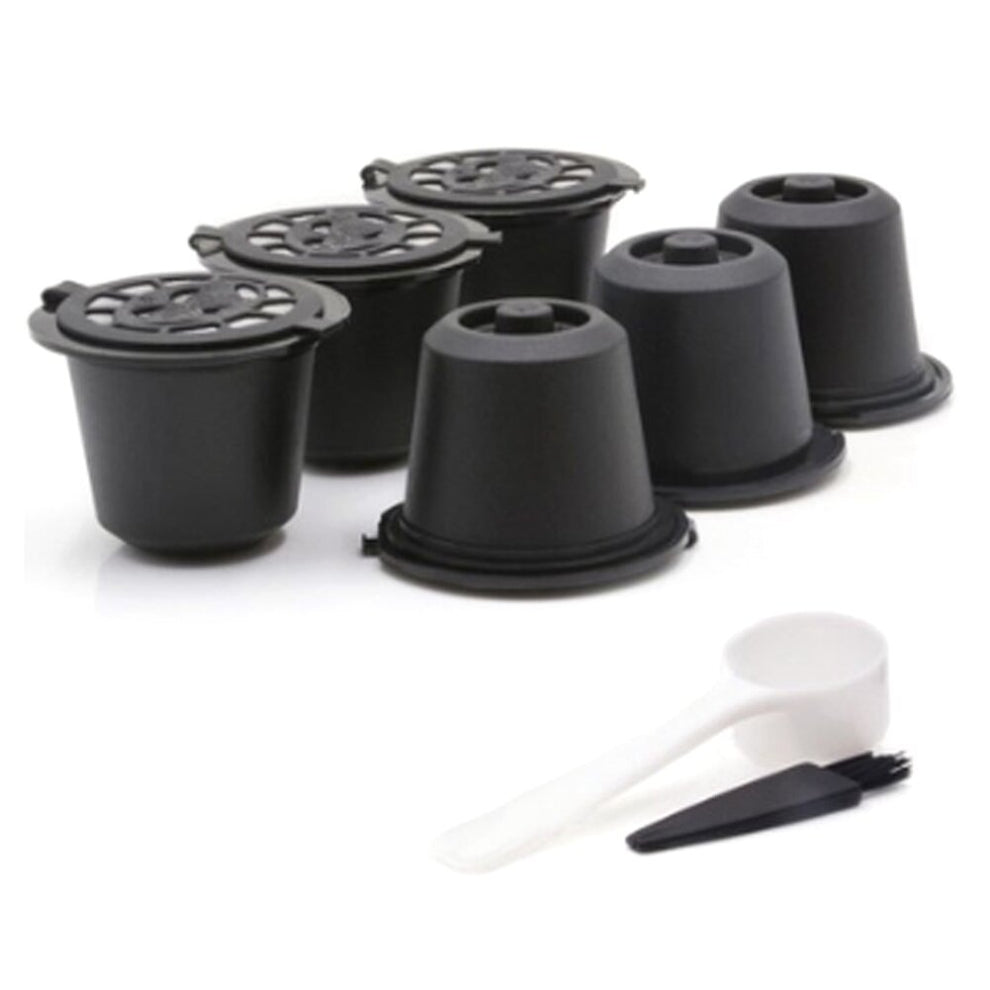 Suitable for Coffee Machine Stainless Steel Coffee Capsule Shell Reusable Filling Coffee Powder, 6PCS, Black