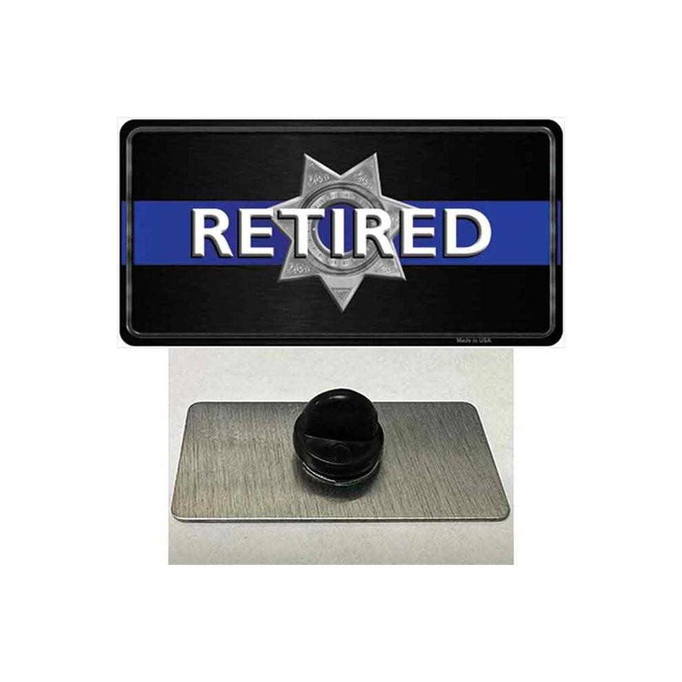 Smart Blonde PIN-LP-11314 1.5 x 0.75 in. Thin Blue Line Retired Police Novelty Rectangle Metal Hat Pin