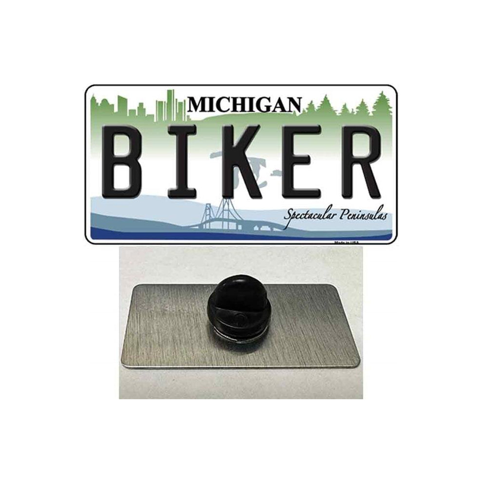 Smart Blonde PIN-LP-6132 1.5 x 0.75 in. Biker Michigan Novelty Rectangle Metal Hat Pin