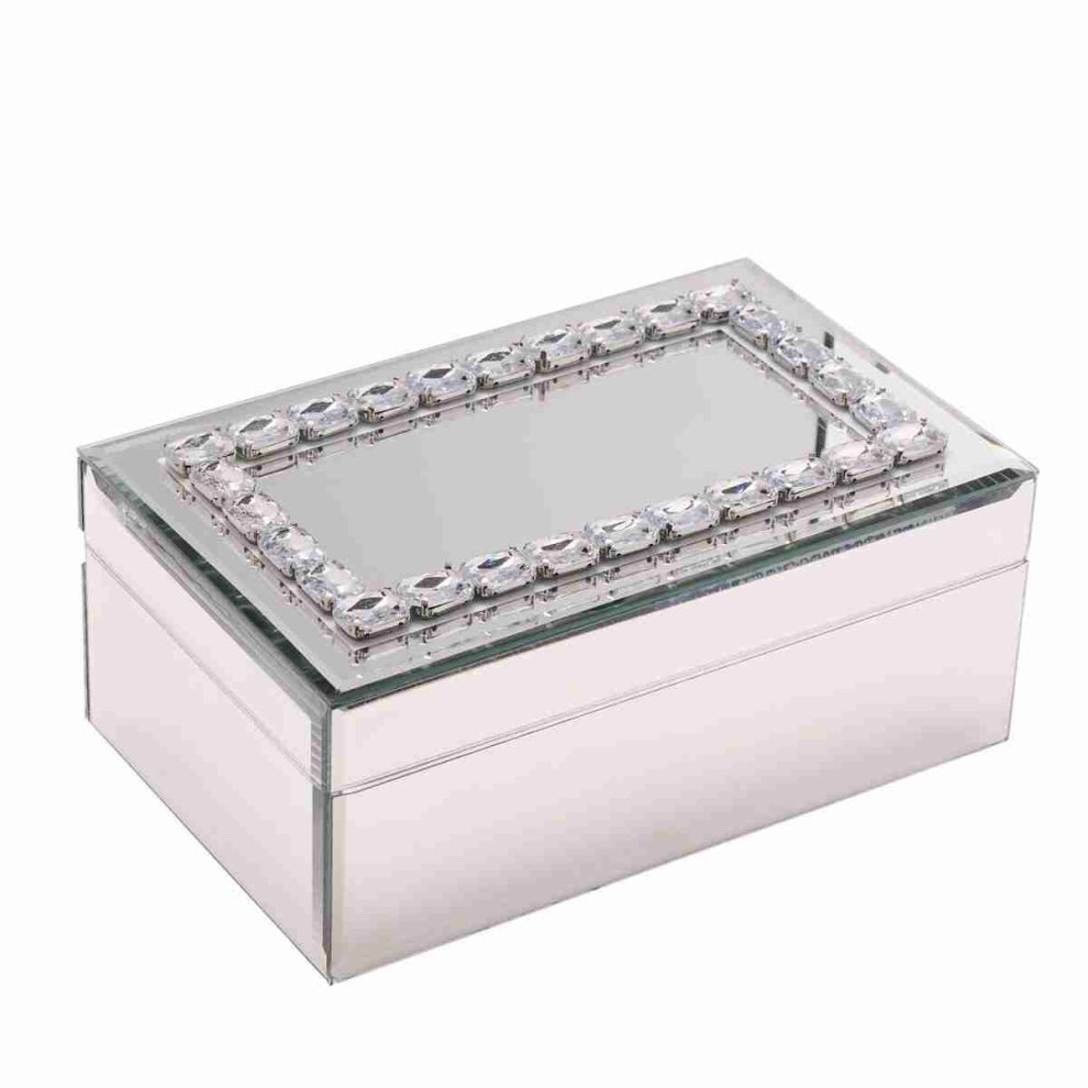 Crystal Mirrored Glass Jewellery Box Accessories Organiser Rectangle Trinket Box